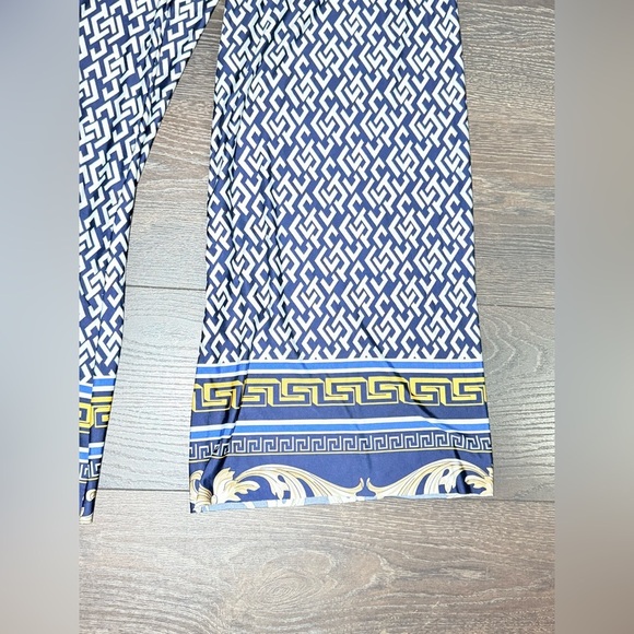 Stylish Blue and Gold Wide Leg Pants - Picture 2 of 5